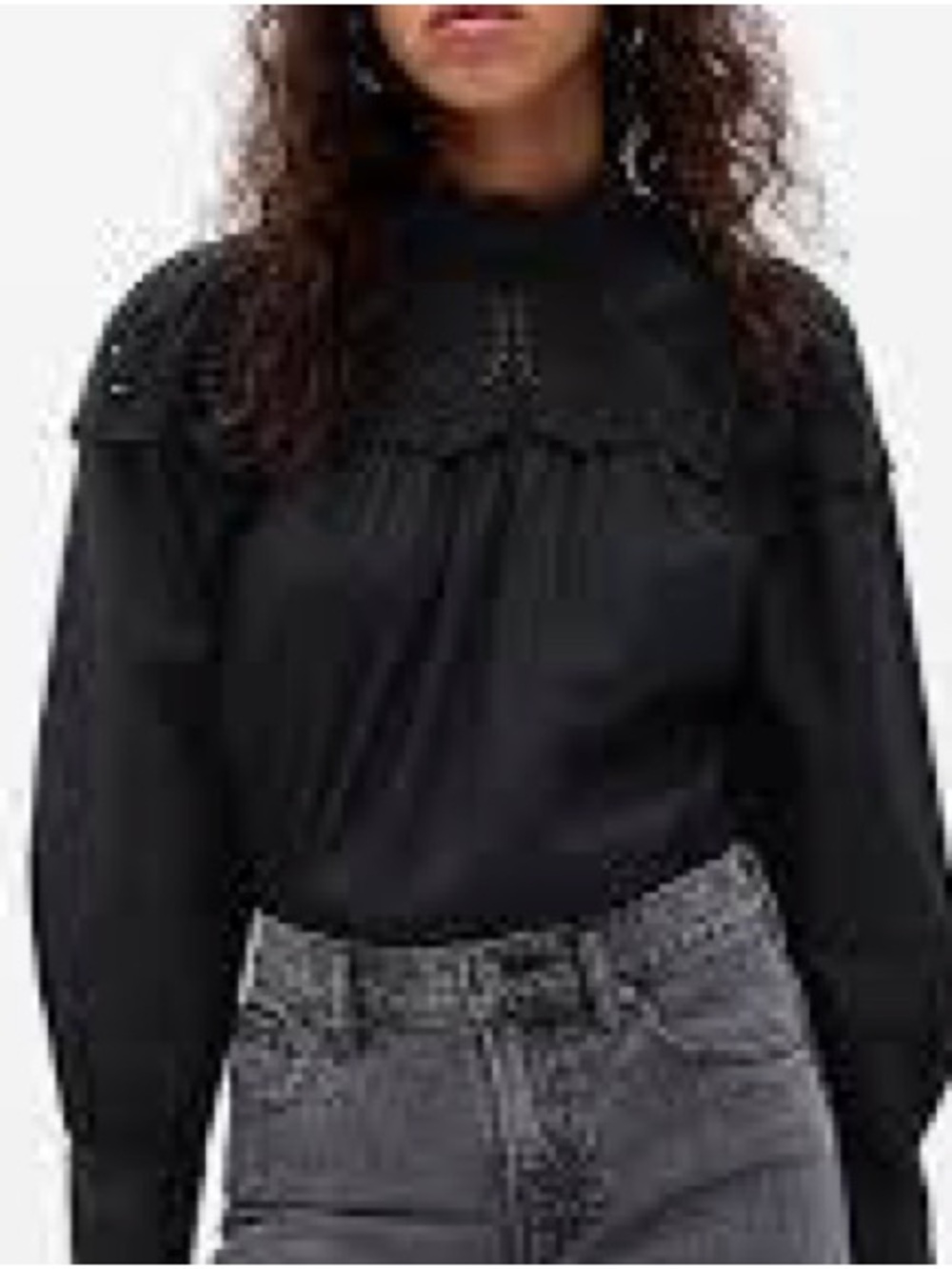 Gap Black Eyelet Mock Neck Blouse Large Cotton Victorian Goth Long Sleeve